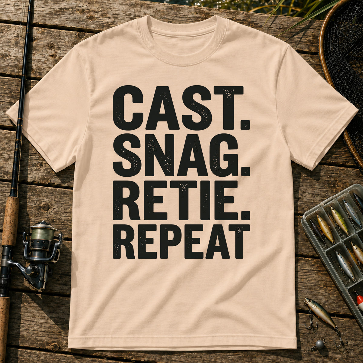 CAST. SNAG. RETIE. REPEAT Typography T-Shirt in Cream