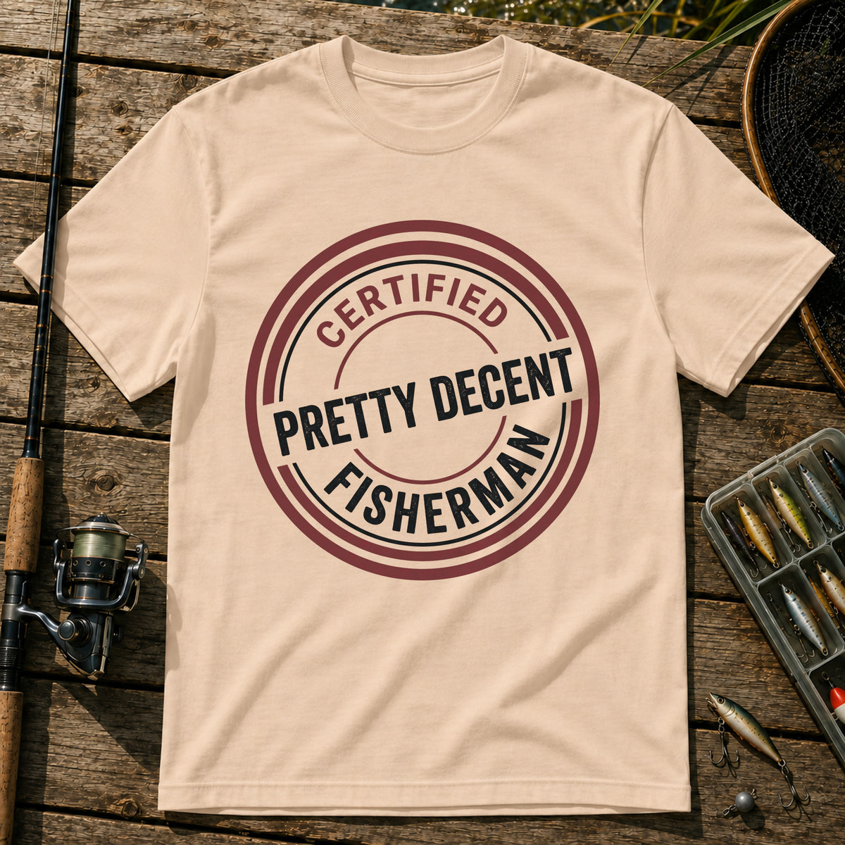 CERTIFIED PRETTY DECENT FISHERMAN T-Shirt in Cream