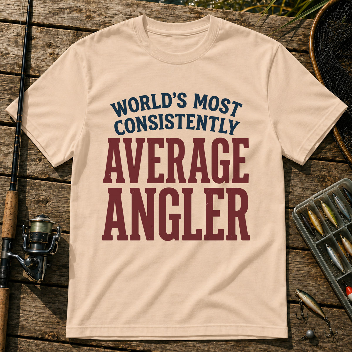 WORLD'S MOST CONSISTENTLY AVERAGE ANGLER Typography T-Shirt in Cream