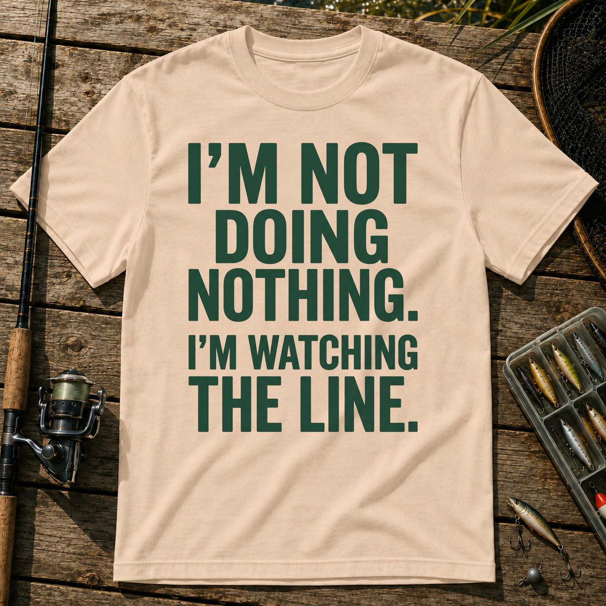 I'M NOT DOING NOTHING. I'M WATCHING THE LINE. Typography T-Shirt in Cream