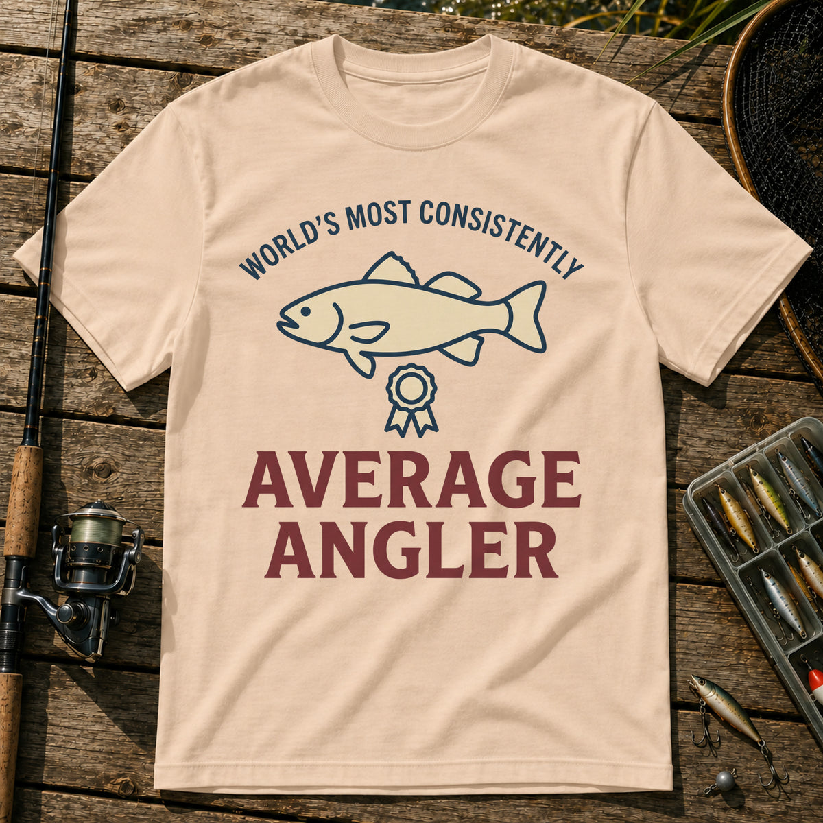 WORLD'S MOST CONSISTENTLY AVERAGE ANGLER T-Shirt in Cream