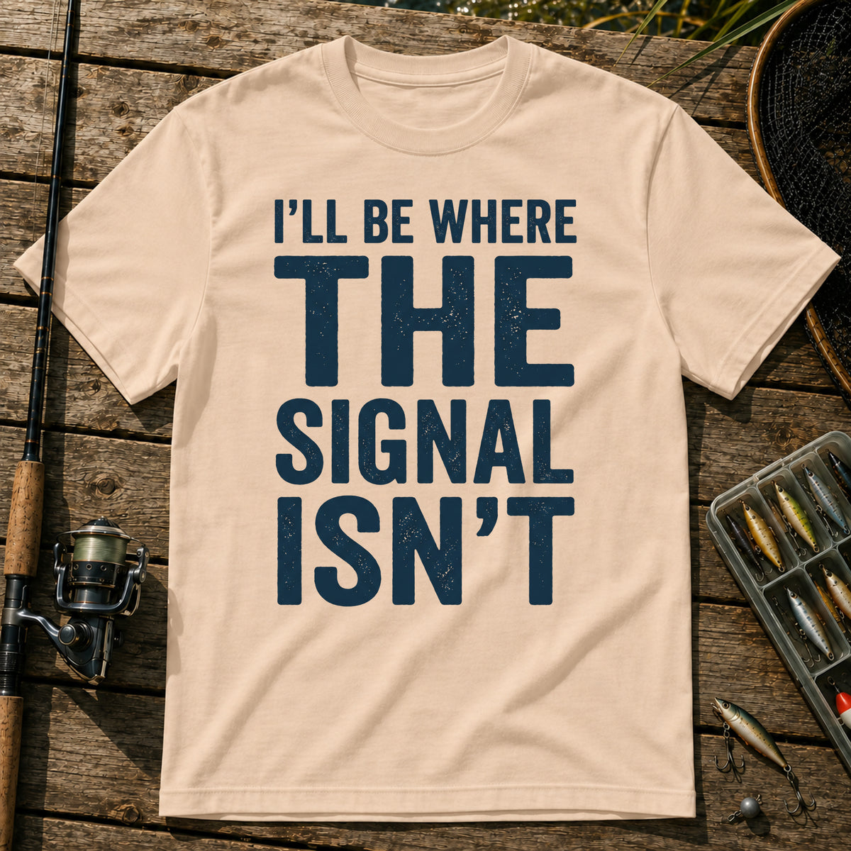 I'LL BE WHERE THE SIGNAL ISN'T Typography T-Shirt in Cream