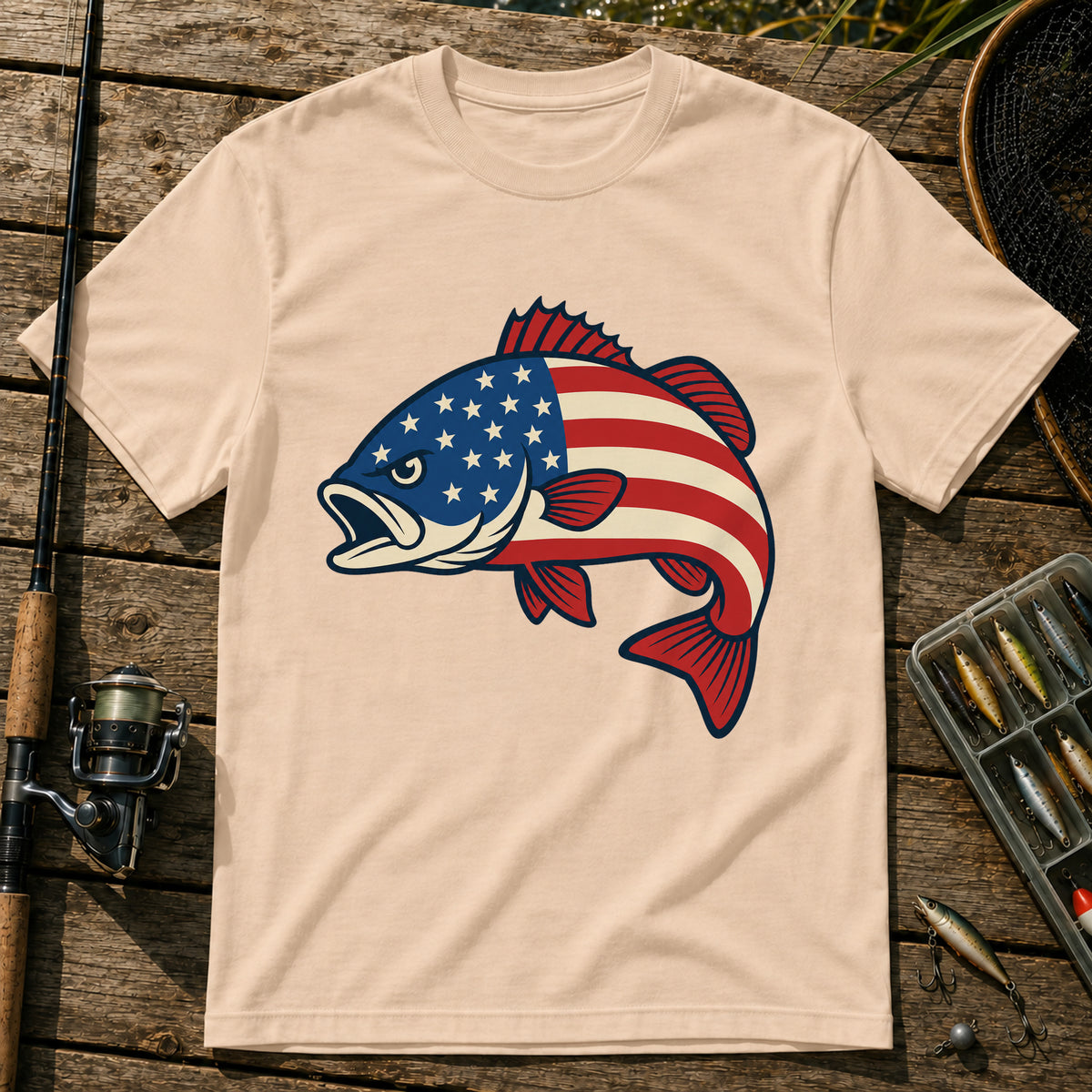 US Flag Fish T-Shirt in Cream