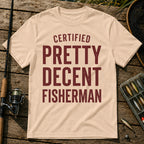 CERTIFIED PRETTY DECENT FISHERMAN Typography T-Shirt in Cream