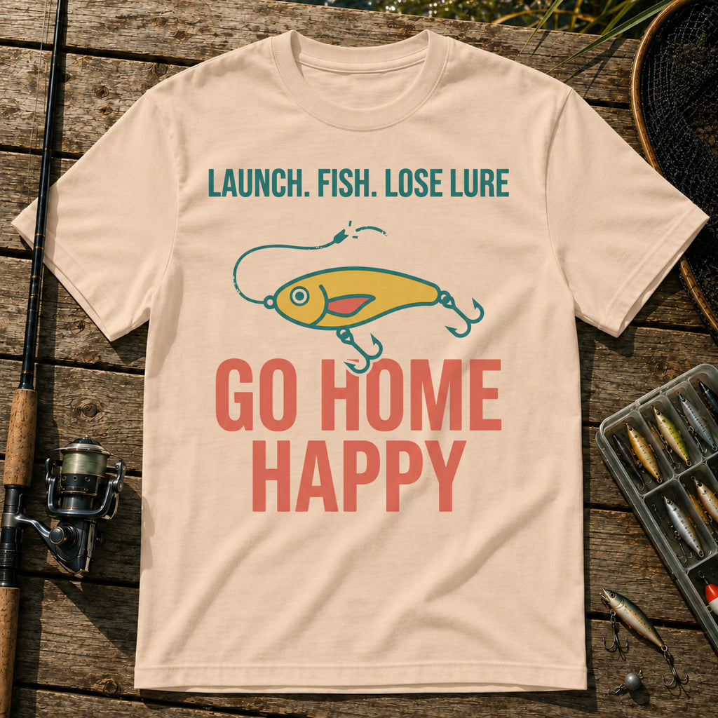 LAUNCH. FISH. LOSE LURE. GO HOME HAPPY T-Shirt in Cream