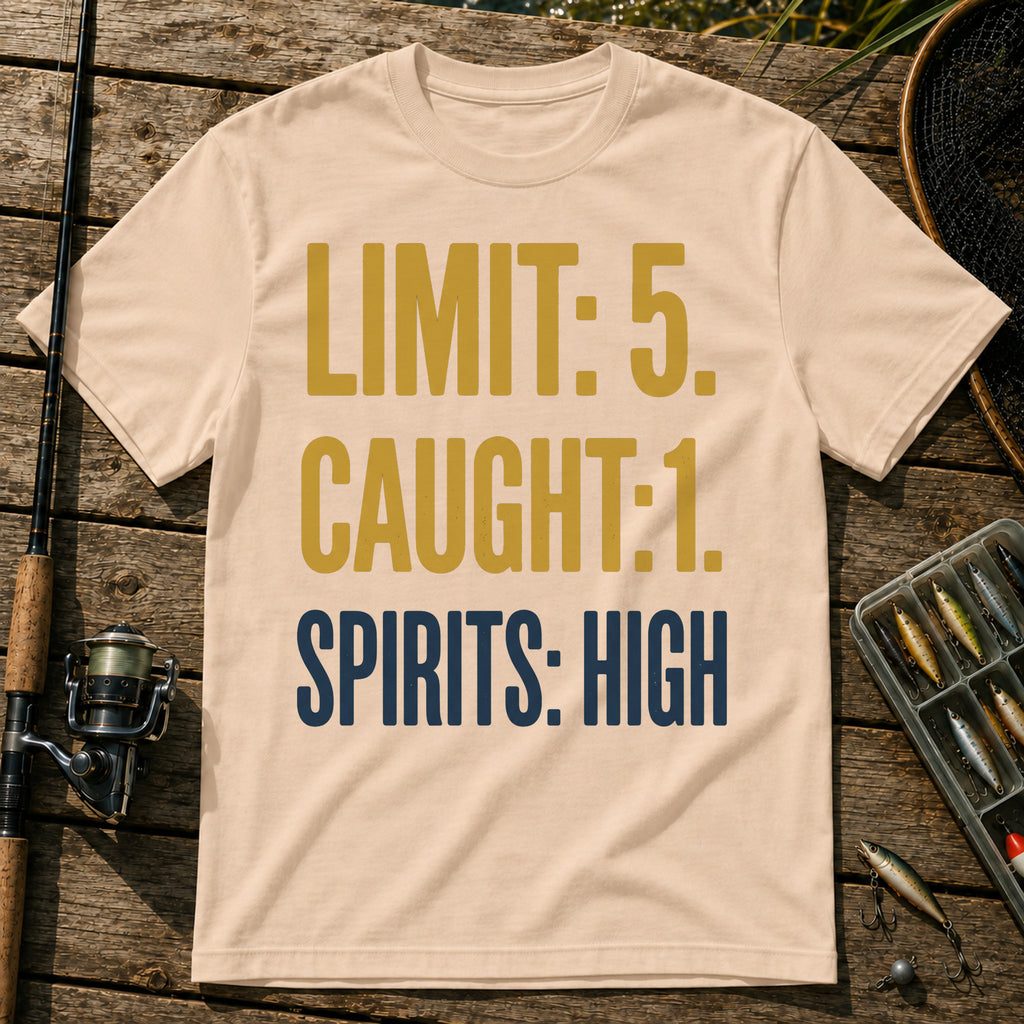 LIMIT: 5. CAUGHT: 1. SPIRITS: HIGH Typography T-Shirt in Cream
