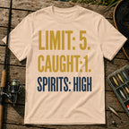 LIMIT: 5. CAUGHT: 1. SPIRITS: HIGH Typography T-Shirt in Cream