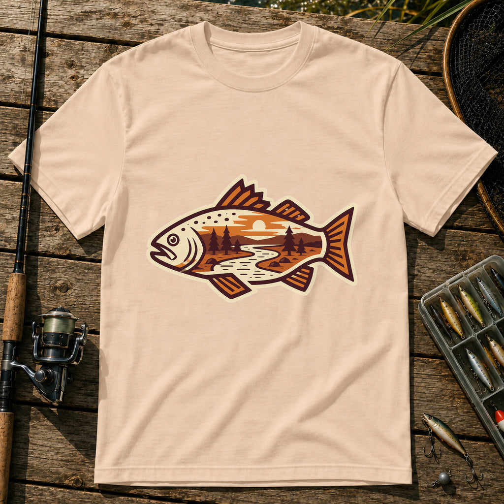 Fish And River T-Shirt in Cream