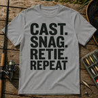 CAST. SNAG. RETIE. REPEAT Typography T-Shirt in Grey