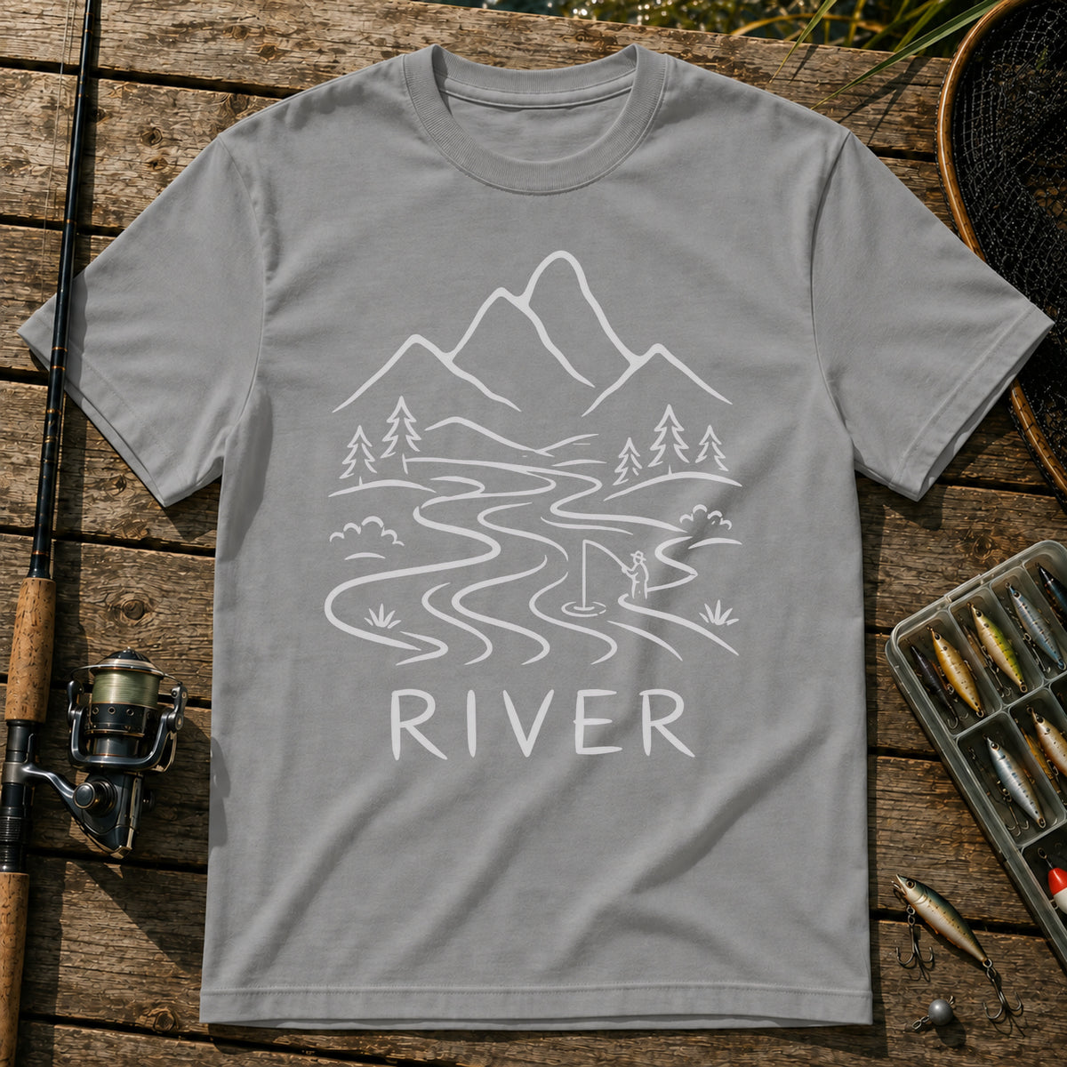 River Fishing T-Shirt in Grey