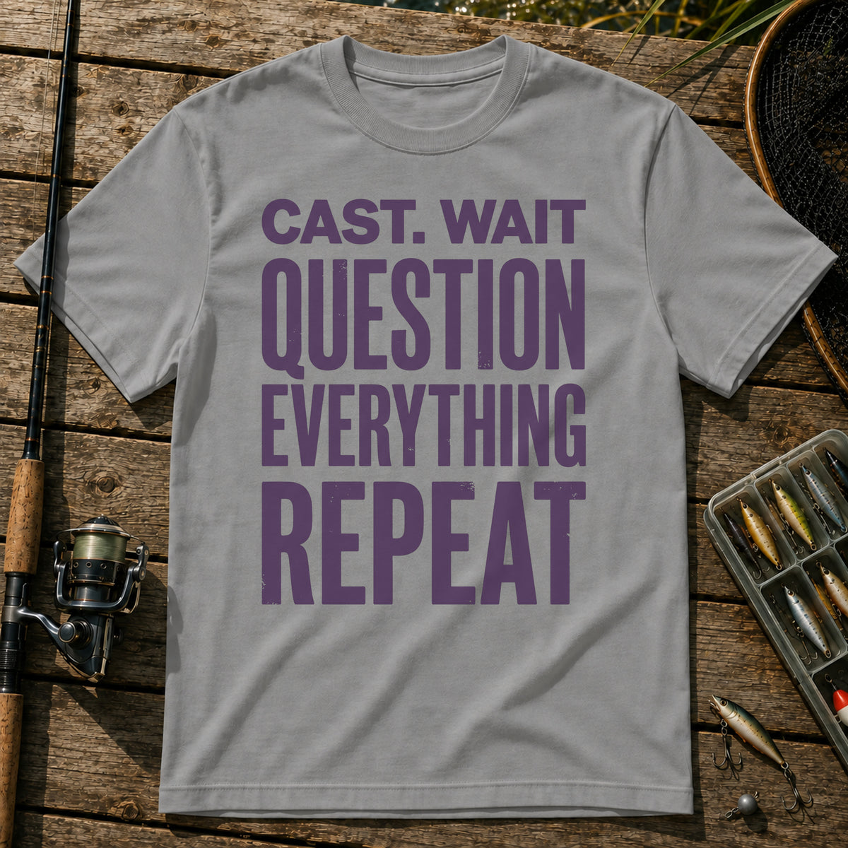 CAST. WAIT. QUESTION EVERYTHING. REPEAT Typography T-Shirt in Grey