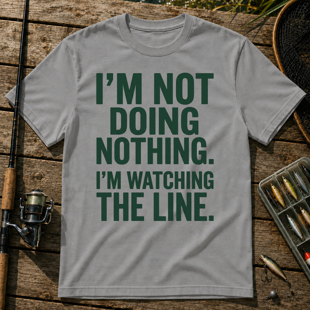 I'M NOT DOING NOTHING. I'M WATCHING THE LINE. Typography T-Shirt in Grey