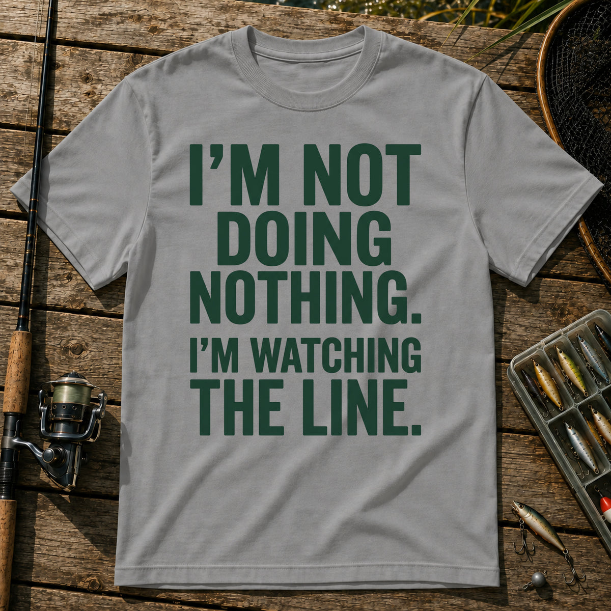 I'M NOT DOING NOTHING. I'M WATCHING THE LINE. Typography T-Shirt in Grey