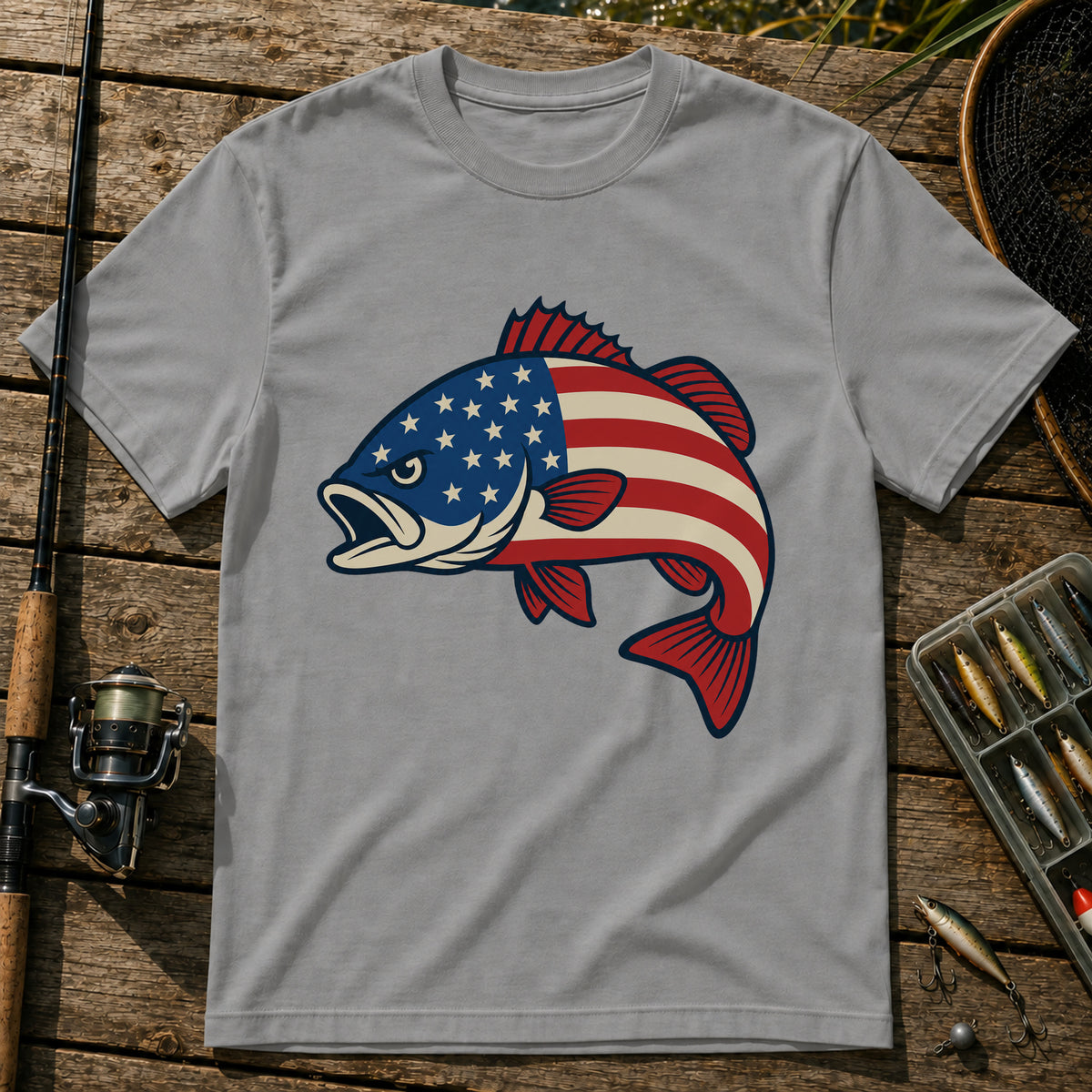 US Flag Fish T-Shirt in Grey