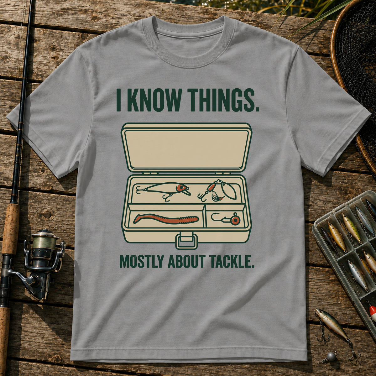 I KNOW THINGS. MOSTLY ABOUT TACKLE. T-Shirt in Grey