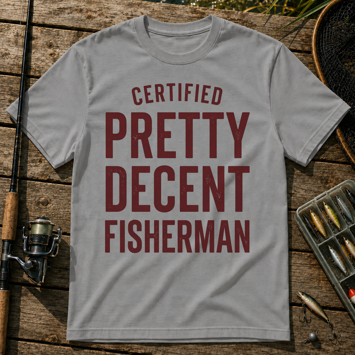 CERTIFIED PRETTY DECENT FISHERMAN Typography T-Shirt in Grey