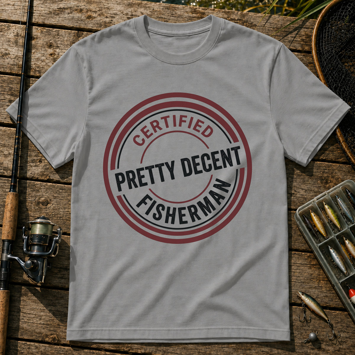 CERTIFIED PRETTY DECENT FISHERMAN T-Shirt in Grey