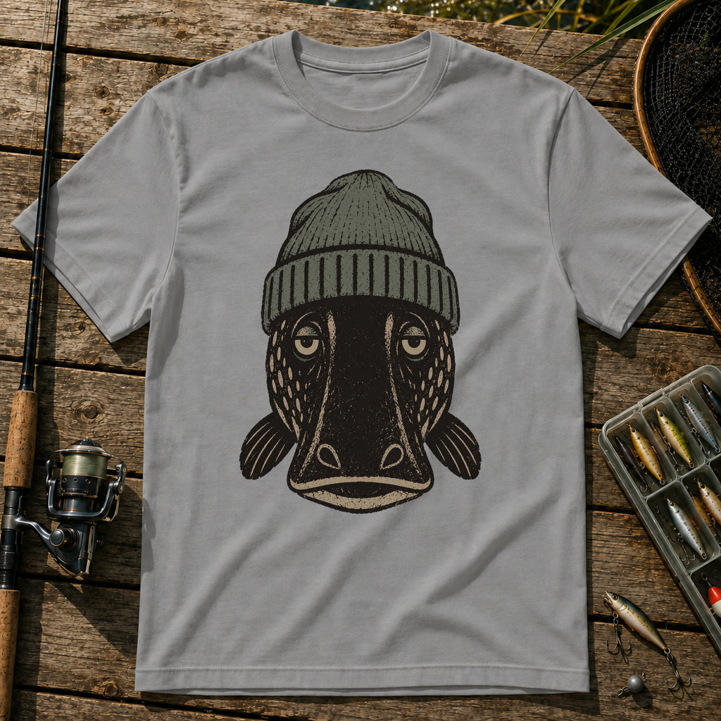 Straight Face Fish T-Shirt in Grey