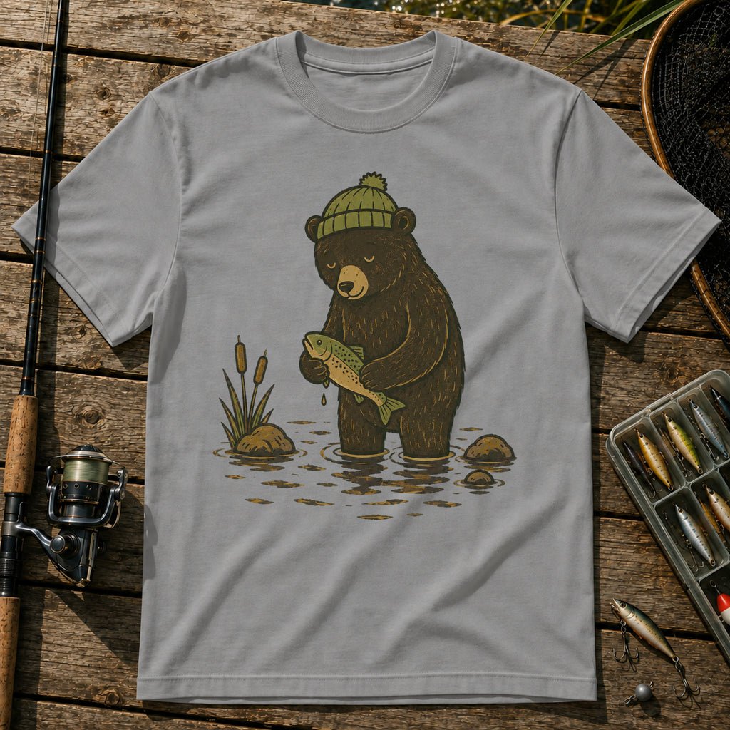 Bear Getting Fish T-Shirt in Grey